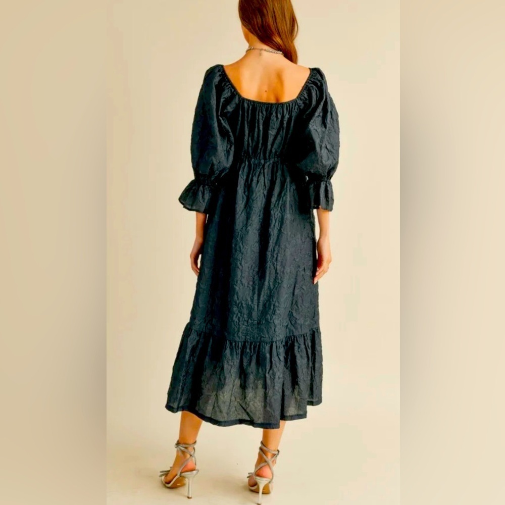 NEW &Merci Midi Slow Your Roll Dark Navy Lined Dress Sz M Vacation
